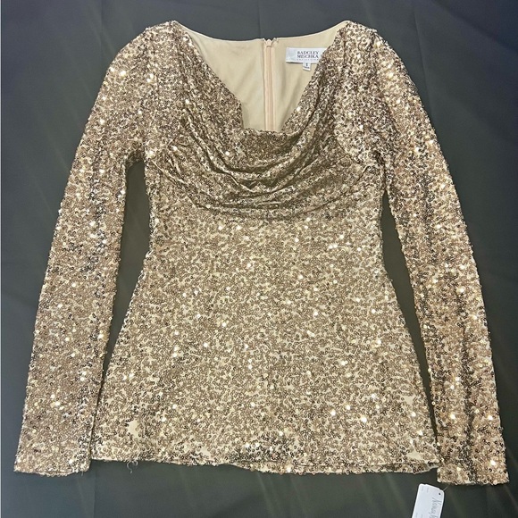 NWT Badgley Mischka | Gold Sequined Party Mini Dress or Tunic Top | Size Small - Picture 10 of 11